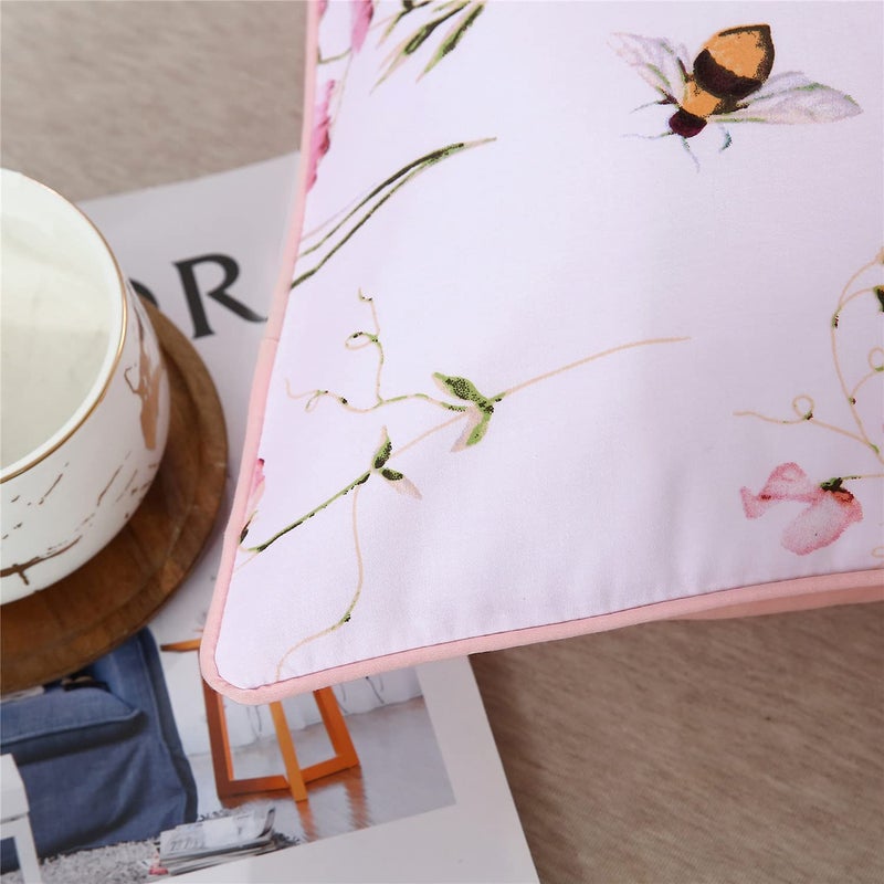 YOUSA YOU SA 100% Cotton Pillowcases Set of 2 Flowers Pattern Bed Pillow Covers Envelope Closure End Bees Pink Pillow Case (King,Color-10) - Image 5